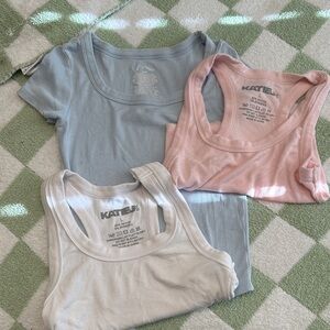 KATIEJ Ribbed Tank Tops in Pink, and White paired with a blue ribbed T-shirt
